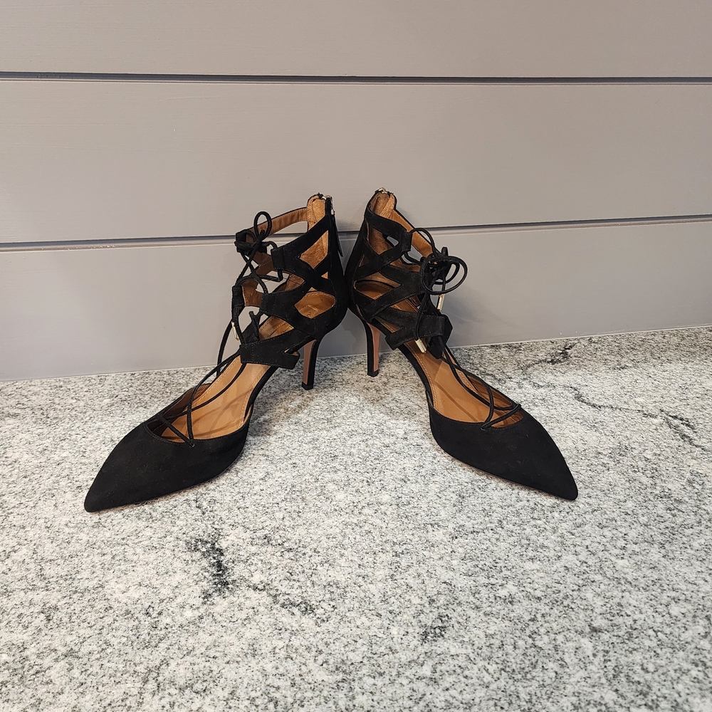 Aquazzura Black Lace-Up Heels